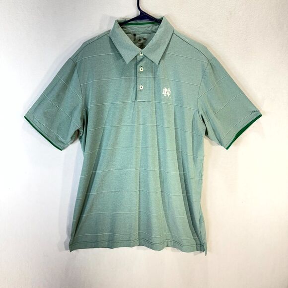 Adidas Golf Climalite Light Green Striped Polo with Notre Dame Logo Mens Size M - Picture 1 of 11